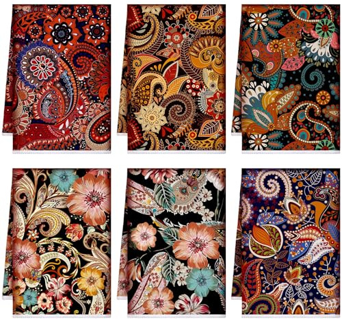 Bencailor 6 Pcs Retro Kitchen Towels 15.7 x 23.6 Inch Farmhouse Vintage Hand Towels Decorative Absorbent Dish Cloth for Bathroom Decor for Cooking Baking Cleaning(Fancy Color,Retro)