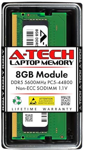 A-Tech Módulo de actualización de memoria RAM para portátil (8 GB, DDR5, 5600 MHz, PC5-44800 CL46, SODIMM, 1,1 V, sin ECC, SO-DIMM, 262 pines)