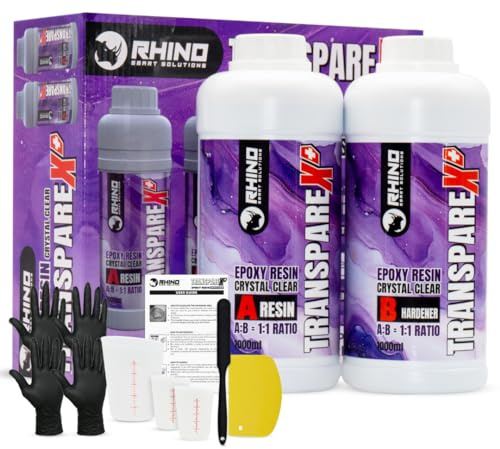 Kit Resina Epoxi Transparente RHINO Smart Solutions TRANSPAREX+ 2000ml para Manualidades - 1000ml Resina Líquida Transparente + 1000ml Endurecedor (1:1) para DIY, Arte, Modelado, Joyería, Bricolaje
