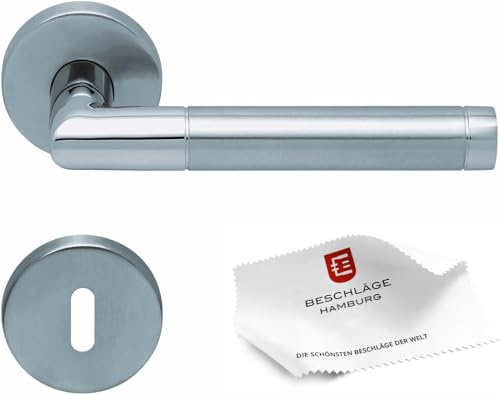 Beschläge Hamburg Türgriffe Türbeschlag scoop SBL 1174 — Türklinken mit Buntbart Rosetten für Zimmertüren — Drückergarnitur/Türdrücker für Innentüren, 54 mm rund in Edelstahl matt