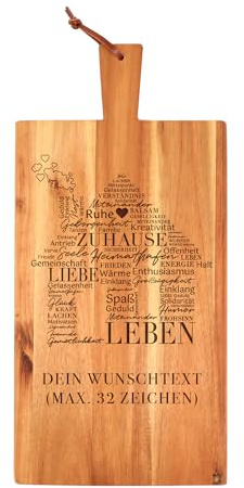 Schneidebrett mit Gravur, Servierbrett mit Haus aus Worten, Personalisiertes Grillbrett mit Wunschtext, Holzbrett mit Griff, Holz Küchenbrett, Brotzeitbrett, Hackbrett, Großes Schneidbrett