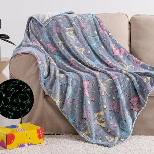 LXTOPN Manta que brilla en la oscuridad,Manta infantil con patrón de unicornio,Manta luminosa para niños y adultos fluorescente