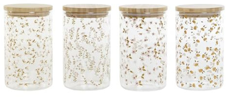 DKD Home Decor Barattolo Bambù Vetro Borosilicato Shabby Chic 1 L 10 x 10 x 17 cm (4 pezzi)