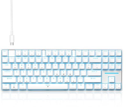 TMKB T87SE TKL Tastiera Meccanica Gaming, Tastiera Cablata con Interruttori Lineari Rossi, LED Retroilluminazione, Type-C Mini Compatti 87 Tasti Anti-Ghosting per PC Mac OS, Layout US, Bianca