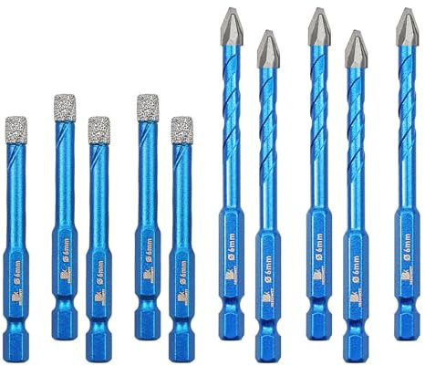 BRSCHNITT Diamond Drill Bit 1/4*5 - Carbide Tipped Drill bit 1/4*5 Masonry Drill Bit for Porcelain Ceramic Tiles Glass Plastic Granite