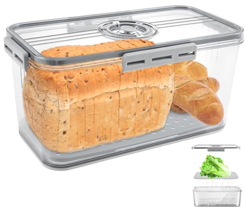Jokapy Bread Bin Airtight Bread Bins for Kitchen Counter,Time Recording Bread Box Reusable Bread Storage Container with Lids,Bread Keeper Box with Air Valve Bread Loaf Keeper (12.8X6.88X6.02 IN)