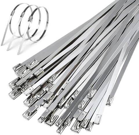 OMJMYY 50 Stück Edelstahl Kabelbinder 500 x 4,6 mm,Silber Kabelbinder Metall,Abnehmbar Stahl Kabelbinder,Rostfrei Selbstsichernde Metallkabelbinder für Auspuffaufwicklung, Kabelbündelung,Gartenpflege