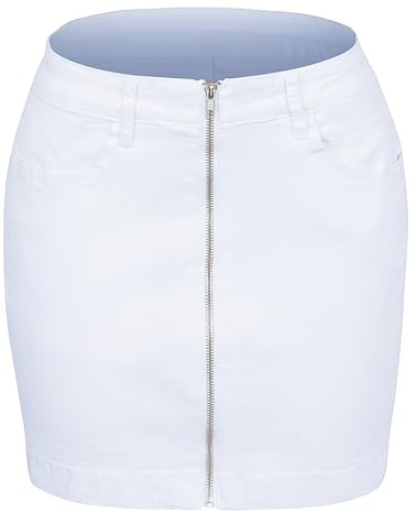aromm Donna Vita Media Zip Frontale Gonna di Jeans Elastico Informale Gonne di Jeans con Tasche Bianco M