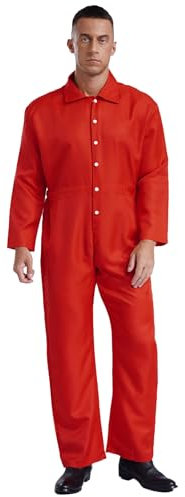 Sxiwei Herren Langarm-Overall Einteiler Arbeitsoverall Lang Mechanisch Jumpsuit Overall Einfarbig Arbeitskleidung für Handwerker Rot XXL