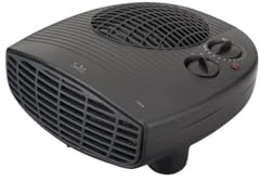 Termoventilador horizontal silencioso, color negro, ideal para calentar espacios con eficiencia y bajo nivel sonoro.