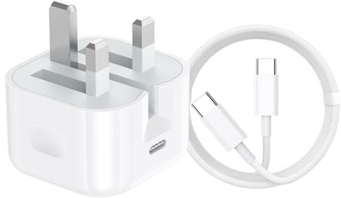 iPad Charger and Plug [MFi Certified] USB C 20W PD Charger with 2M Extra Long USBC Charging Cable UK Power Adapter for iPad Pro 12.9/11 inch,iPad Air 5/4,iPad Mini 6 Gen/iPhone 16/15/Pro/Plus/Pro Max1