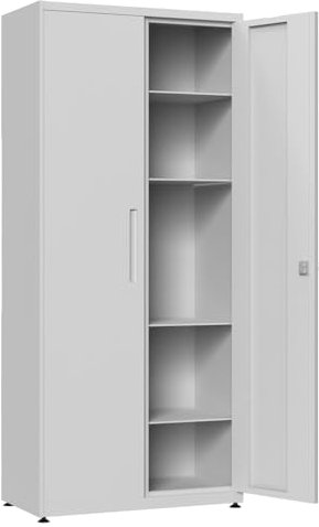 VCGGAIP Metallschrank absperrbar mit 2 verstellbaren Regalen (90x80x40cm) - Stahlschrank für Büro, Garage & Haushalt | 50kg Tragkraft pro Regal (Hellgrau, 180 cm x 80 cm x 40 cm)