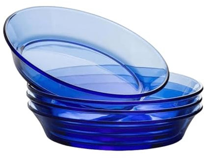 Piatti da insalata in vetro trasparente, piatti piani, piatti da dessert in vetro temperato da 19,1 cm, per frutta, snack, adatti al microonde, rotondi (blue, 4pcs)