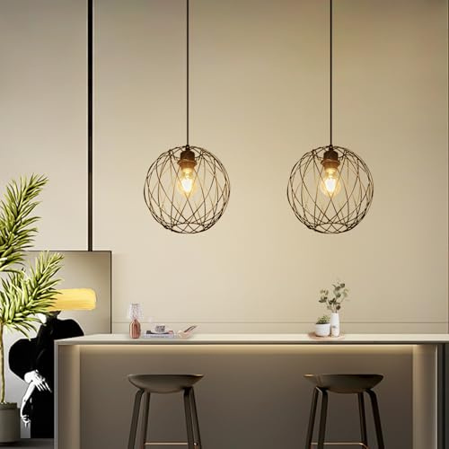 Glitzerlife Hängelampe Schwarz Pendellampe Industrie 2ER Pendelleuchte | Vintage E27 Hängeleuchte 1 Flammig Retro Esstischlampe Rund Küchenlampe Schlafzimmer Ohne Leuchtmittel Ø 25cm × 24cm