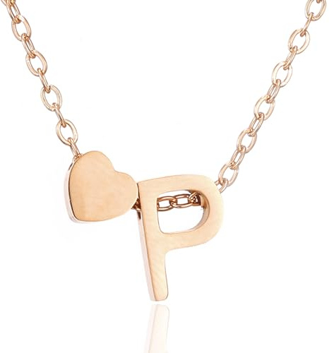 AFSTALR Herz Kette mit Buchstaben Anhänger Halskette mit Buchstabe, Damen Initial Alphabet A-Z Edelstahl Gold/Silber Ketten Verstellbar, Personalisierte Schmuck Geschenke für Frauen