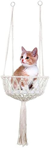 Macrame Cat Hammock - Handmade Macrame Hanging Planter, Boho Indoor Plant Holder | Handcrafted Cotton Rope Plant Hanger, Stylish Wall Decor for Houseplants, Flowers, or Herrbs, 43.31 Inches