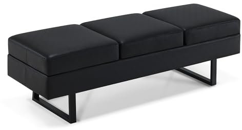 Barberpub 3-Sitzer Sitzbank für Spa Salon, Breite 153 cm, Wartebank Friseur, Polsterbank Schlafzimmer, Bettbank für Wohnzimmer, Schuhbank Friseureinrichtung W513 (Schwarz/Kunstleder)