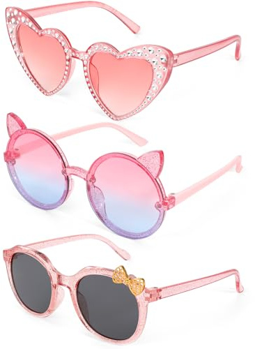 Hifot 3 Paire Lunettes de soleil polarisées pour filles,Coeur et Chat Lunette Drole Lunettes de soleil UV400 Lunettes de Fête pour Enfants