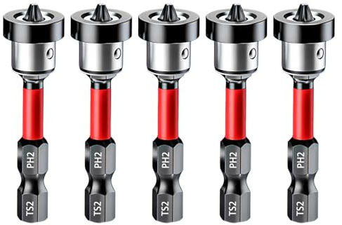 5pcs PH2 Magnetische Trockenbau Schraubendreher Bits mit Tiefenanschlag | Saipor Trockenbau-Bit Aufsatz zum Versenken von Schnellbau-Schrauben in Gipsplatten, 1/4 Sechskantschaft Gipskarton Bit
