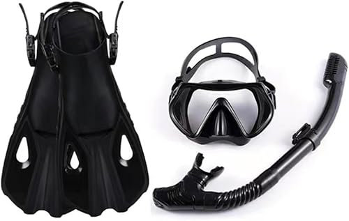 Schnorchelset mit Flossen, Adventure Set, Schnorchelset Tonga Flossen, Schnorchelausrüstung in Reisegröße, zum Schnorcheln und Tauchen, Erwachsene, Unisex (Schwarz, L)