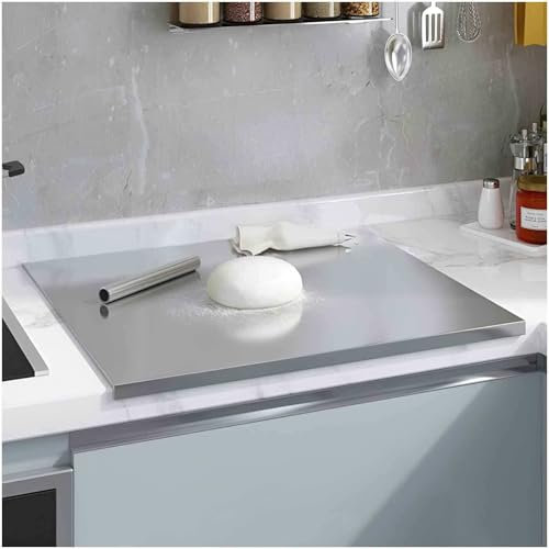 Planches à découper avec rebord, planche à découper en acier inoxydable 304 avec rouleau à pâtisserie et pieds antidérapants en silicone, planche à pâtisserie robuste,60x80cm/23.6Lx31.5W