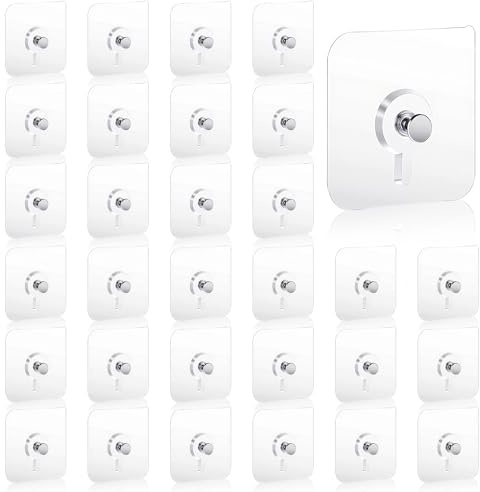 30 Pcs Self Adhesive Heavy Duty Wall Hooks, No Drill Sticker Hooks for Hanging, No Trace Heavy Duty Adhesive Hook for Hanging Pictures Frame, Waterproof Sticker Hook for Kitchen Bathroom Home Office