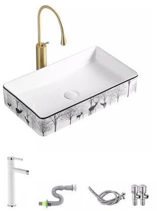 PUFAHAU Lavabos de baño de tamaño pequeño, Lavabo Individual, Lavabo artístico, Lavabo sobre encimera, Lavabo doméstico, Lavabo de cerámica, Lavabo de tocador, Lavabo de Cuenco, un Color.