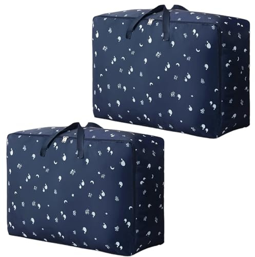 Ziyonix 2 Stück Aufbewahrungstasche Groß 105L Aufbewahrung Bettzeug Tasche Faltbare Kleideraufbewahrung Taschen Wasserdicht Umzugstaschen mit Reißverschluss für Bettdecken Kissen und Kleidung