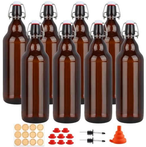 UrSpeedtekLive 8 Pack 32oz Amber Swing Top Glass Bottles, Flip Top Brewing Bottles with Airtight Stopper for Vanilla Extract, Kombucha, Beer, Kefir, Mead
