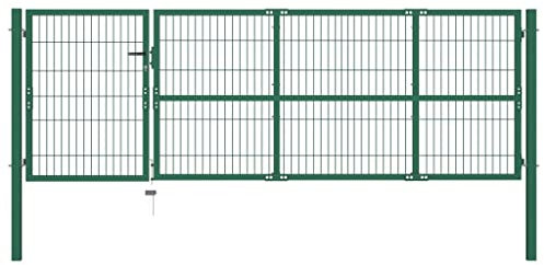 Snsowed Gartentor mit Pfosten, Gartentür, Gartentüren, Gartenzaun Tür, Zauntür, Zauntor, Flügeltore, Garten Türe, 350 x 100 cm Stahl Grün
