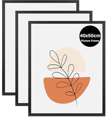 KAIWIN 3 Pack Bilderrahmen 40x50 cm, Schwarz Rahmen 40x50, Holz Fotorahmen zum Aufhängen, Posterrahmen Benutzt für Fotos, Bilder, Puzzles, Poster