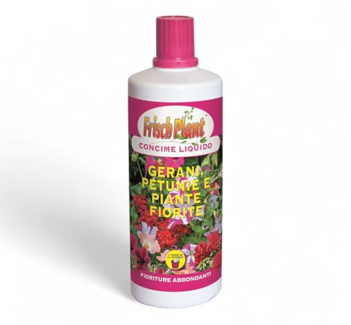 Frisch Plant concime inorganico liquido a basso tenore di cloro, adatto a dare nutrizione bilanciata per gerani, petunie e piante fiorite, formato da 1kg per piante da vaso, balcone e giardino