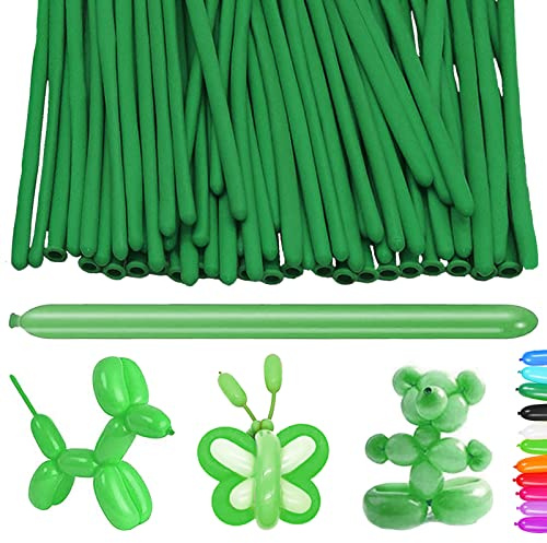 AUNGKWANG 100 Piezas Globos Largos, Verde Navidad Globo Formas, Globos Mágicos, Globo Largo del Látex, para Niño Fiestas de Cumpleaños, Bodas, Aniversarios y Celebraciones