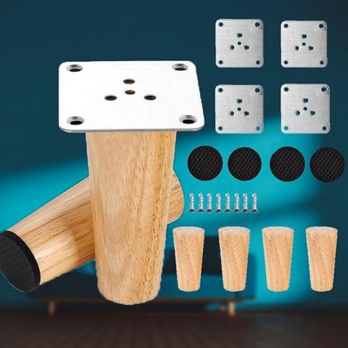 4 STK Möbelbeine Holz, Hölzerne Sofabeine, 20cm Hölzerne Möbel Füße, Gerades Massives Konisches Holz Tischbeine Mit Nicht-silp Pads, Schraube und Montageplatte Für Tisch Stuhl Schrank Bett Kommode