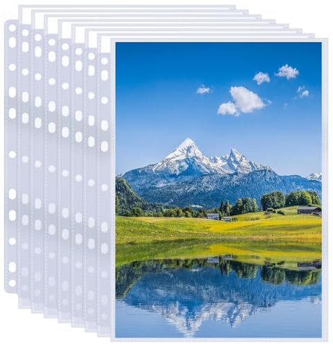 50 Pack 8x10 Photo Sleeves for 3 Ring Binder - Holds 100 Photos, Archival Safe, Acid-Free, Clear Plastic Page Protectors for Photo Albums, Postcards, Pictures