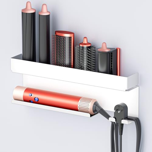 YYBO Supporto Asciugacapelli da Parete, Porta Phon da Muro Adesivo per Asciugacapelli Accessori Styler Curling Device, Porta Phon e Piastra per Camera da Letto, Bagno (Bianco)
