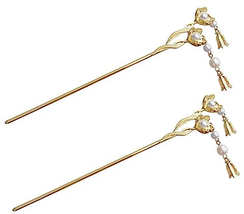 MAJORMENCH 2 Stück Perlen Blumen Haargabel Aus Legierung Mittelgroß Für Damen Haarschmuck Hochzeit Retro Party Haarstab
