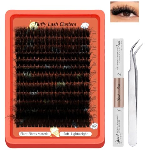 Kit ciglia singole fluffy 240 pezzi, set di extension ciglia a grappolo 80D con lunghezza mista 14-24 mm, colla per incollare e sigillare e pinzette per ciglia