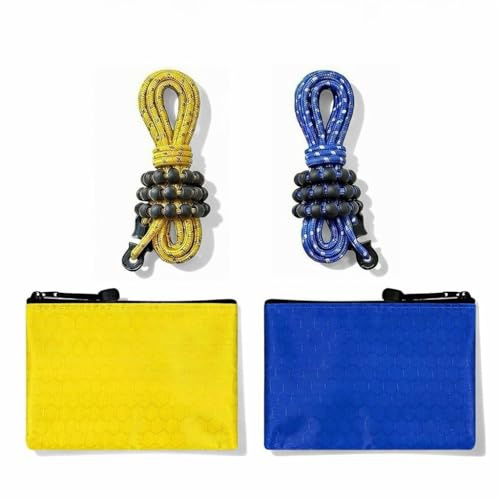 Owldacious 2 Pack Travel and Camping Clothesline - 2 Reflective cords (11.5 ft Each, 48 Beads), 2 Cord Winders & 2 Zippered Bags. Portable Clothes Line for Cruise, Hotel & Outdoor. Laundry Drying Rope