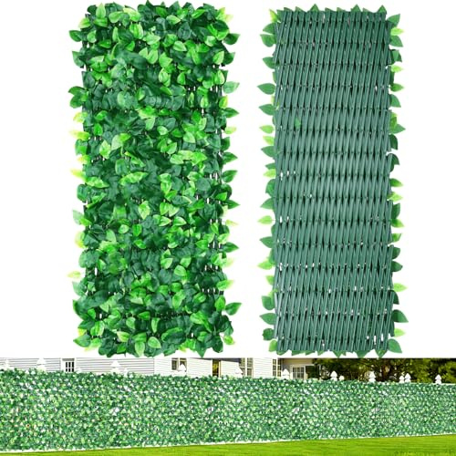 Artificial Ivy Fence Screening, (120x30cm to 22x285cm) Large Expandable Garden Trellis Panel, Artificial Hedge Screening with Ivy Leaf, Privacy Fence Screen for Garden Balcony Outdoor Decor