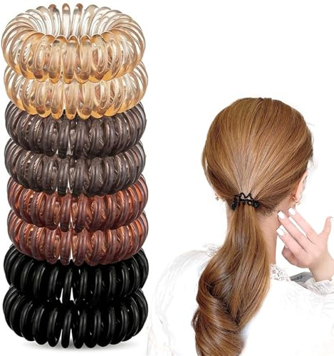 Spiral Hair Ties Multi Color Phone Cord Bands Daily Sports Commute (8 pcs)