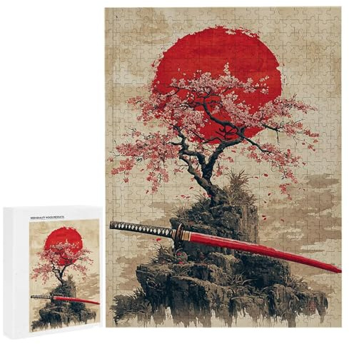 Puzzle 1000 Teile Erwachsene Kirschblüten Samurai Messer, Impossible Klassische Jigsaw Puzzles 75 x 50cm, Geschicklichkeitsspiel für die ganze Familie, Puzzle farbenfrohes Legespiel Home Dekor k-955