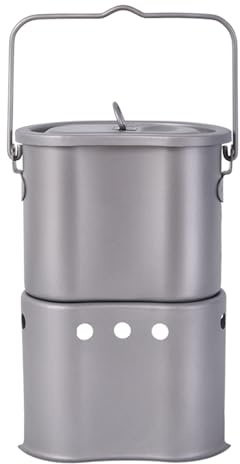Estufa de camping con maceta, estufa de senderismo - Hornillo de camping de titanio,Estufa de combustión ligera, diseño con asa de transporte, utensilios de cocina para montañismo