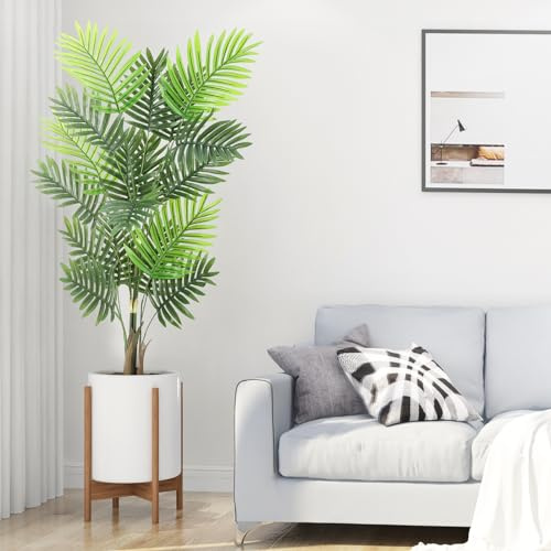 120 cm Kunst-Palme, Künstliche Areca-Palme Kunstpflanze Tropische Seidenpalme mit 18 Stämmen, Bodengefäß mit Pflanzkübel für Innenbereich und Außenbereich, Wohnung Büro Garten Moderne Deko