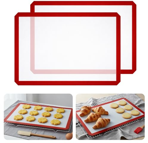 2 Pack Silicone Baking Mats, 24 x 16 Full Sheet Non-Stick Cookie Sheets Oven Safe Non-Stick Silicone Baking Sheet Liner for Macarons Cookies Cakes