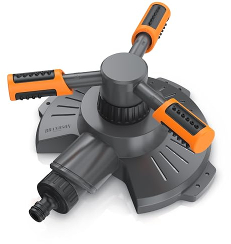 Brandson – Rasensprenger 3/4 Zoll - 360 Grad Viereckregner - rotierender Wassersprinkler – DREI Arme – für große Flächen – für Garten Pflanzen Beete