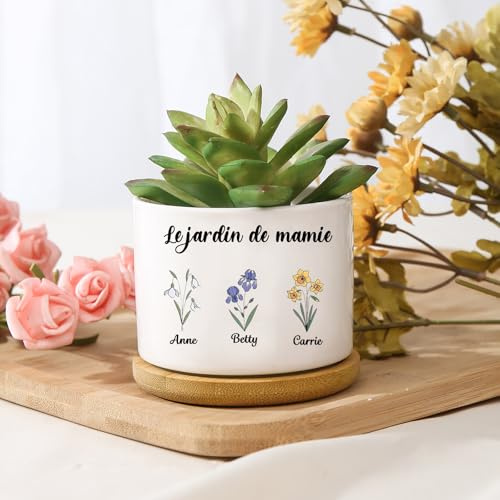 Presentimental Regalo Dia de la Madre Maceta de Cerámica Personalizada Árbol de la Vida con 1-8 Nombres Regalos para Mamá Abuela (G)
