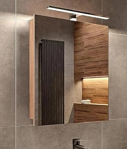 FreshYou LED Spiegelschrank Badezimmer 50 cm – Badezimmerschrank mit Beleuchtung 4000K, Soft Close, IP44, Hängeschrank mit Spiegel und LED Licht – Sonoma Oak