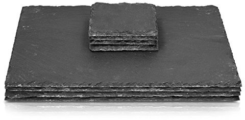 Navaris set tovagliette sottobicchieri ardesia - 4 sottopiatti 4 sotto bicchieri in pietra naturale piatto portata formaggi vassoi decorazioni tavola