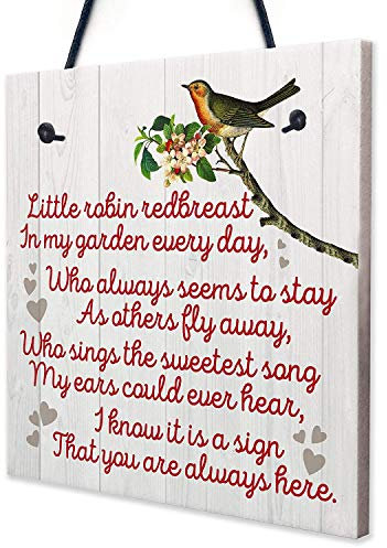 Red Ocean Robin Redbreast Memorial Bereavement Family Love Hanging Plaque Grave Gift Sign